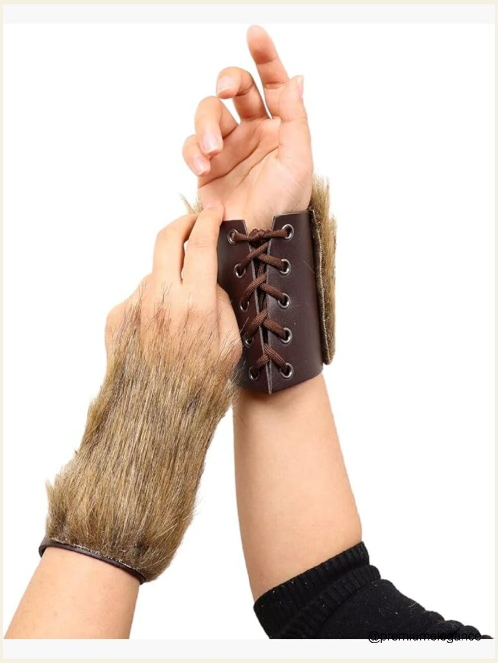 Faux Fur Arm Sleeves Cuff Warmers Viking Costume Medieval Bracers Wrist Hand